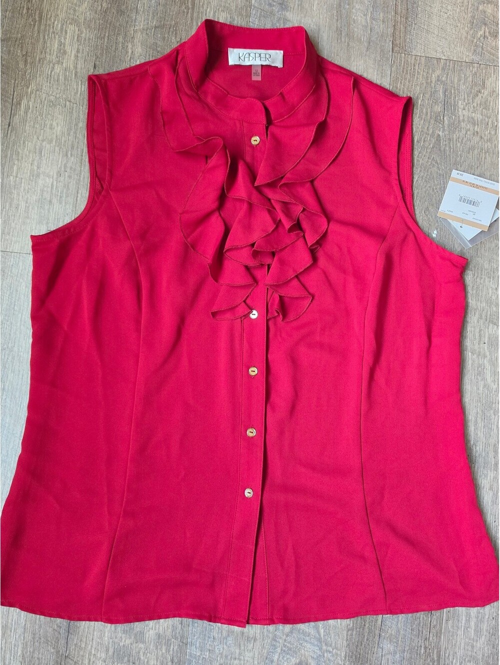 Kasper Fire Red Sleeveless Ruffle Blouse Size 12